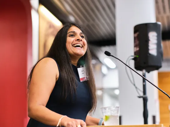 Roopali speaking at her event