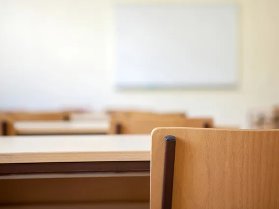 closeup of desk in classroom 