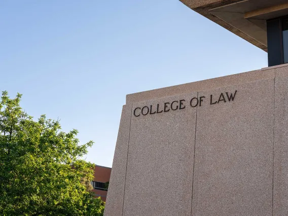 Side of Law School building with "College of Law" letters on the side