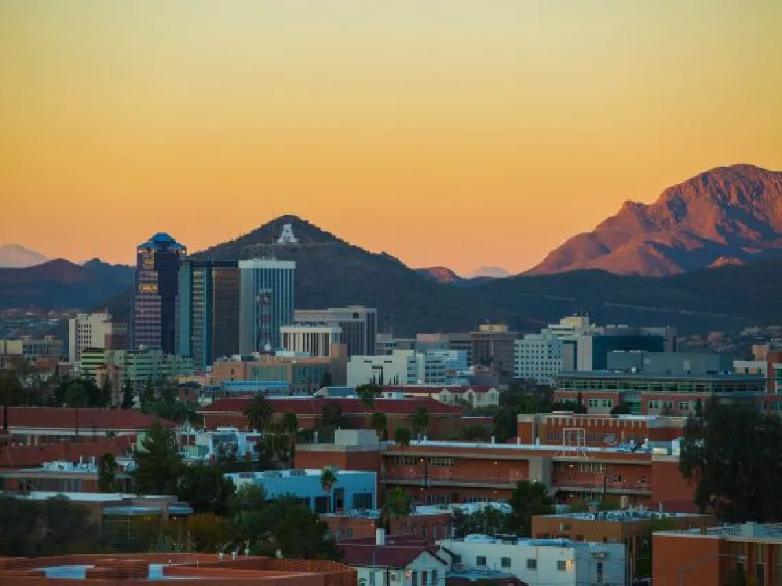 UArizona campus and A Mountain at sunset